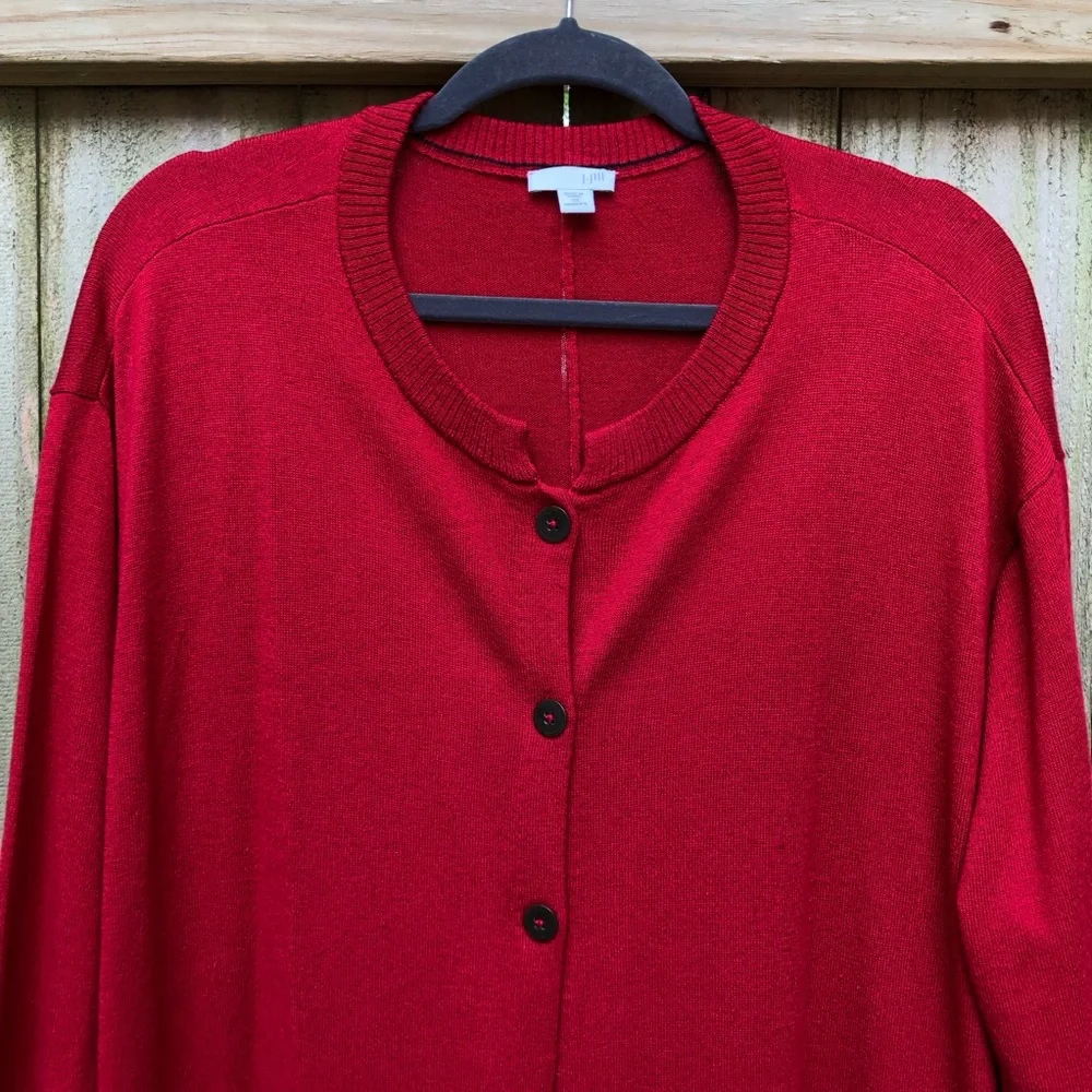 J. Jill Wool Blend Cardigan Size 2X Red Button Front Side Slits Patch Pockets - Picture 2 of 14